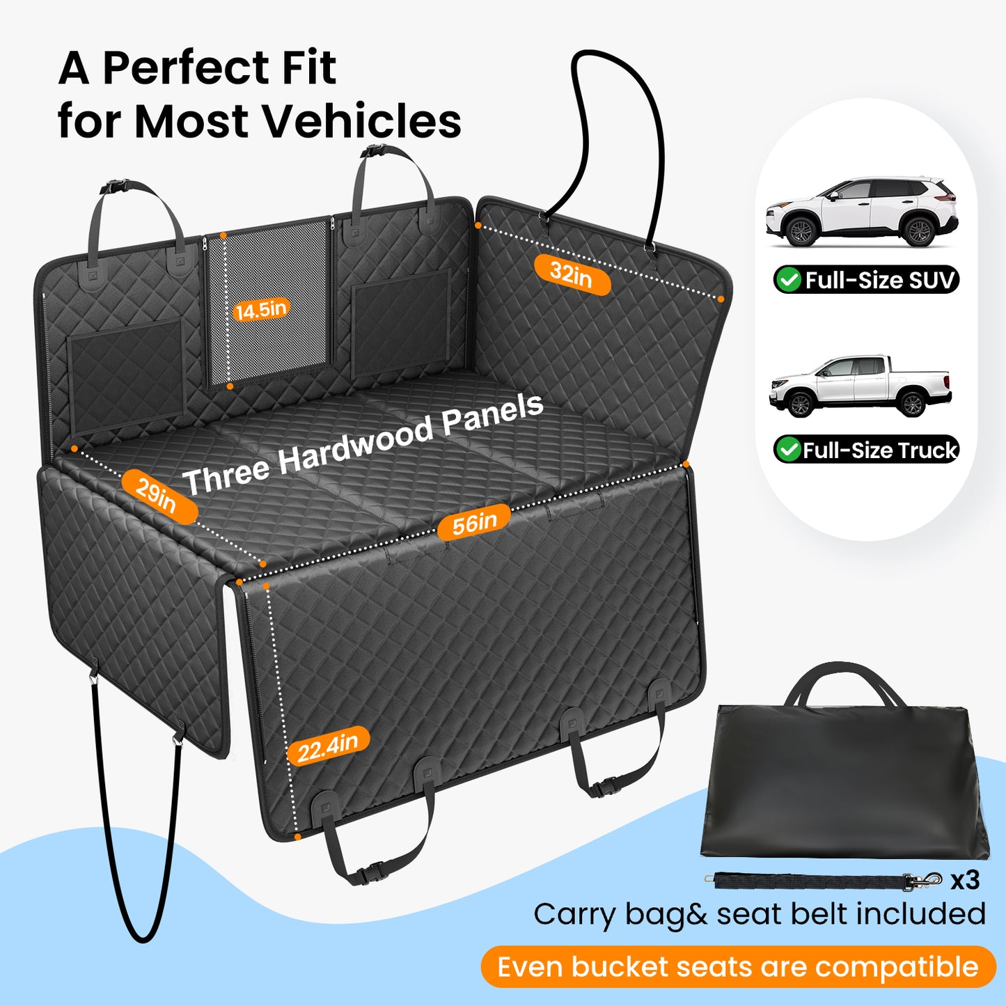 REEVAA Upgraded Dog Seat Cover for Back Seat, Hard Bottom with Cushion Sponge Extender, Ruff Waterproof Dog Hammock with Mesh Window for Car,Rover Universal Fits for SUV/Sedan/Small Truck,Black