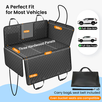 REEVAA Upgraded Dog Seat Cover for Back Seat, Hard Bottom with Cushion Sponge Extender, Ruff Waterproof Dog Hammock with Mesh Window for Car,Rover Universal Fits for SUV/Sedan/Small Truck,Black