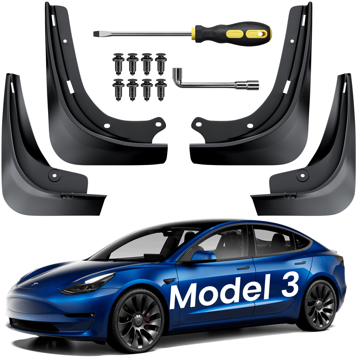REEVAA 2026 Tesla Model 3 Accessories - Mud Flaps [Protect Paint, No Drilling Required] All-Weather Mud Guard Body Kits for Model 3 2017~2023Black (Set of 4)